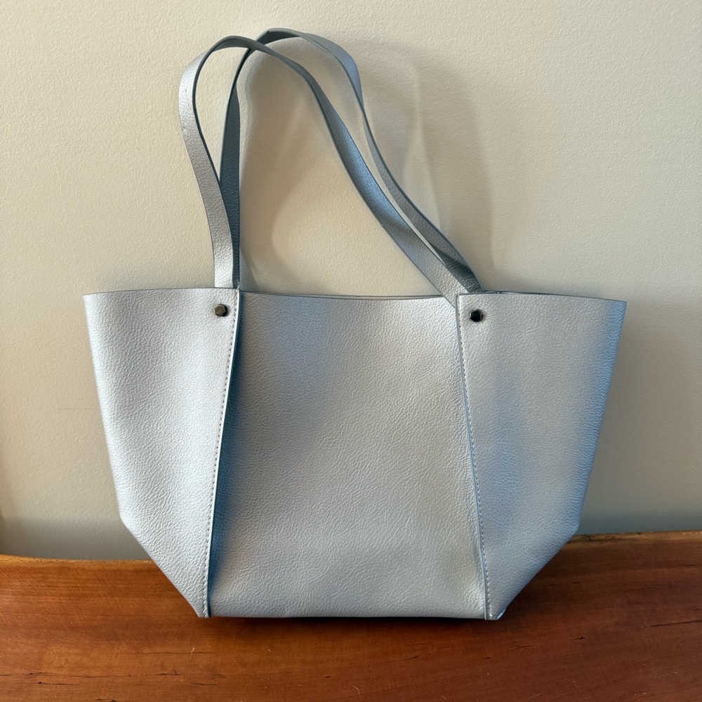 Silver shopper tote by Neiman Marcus